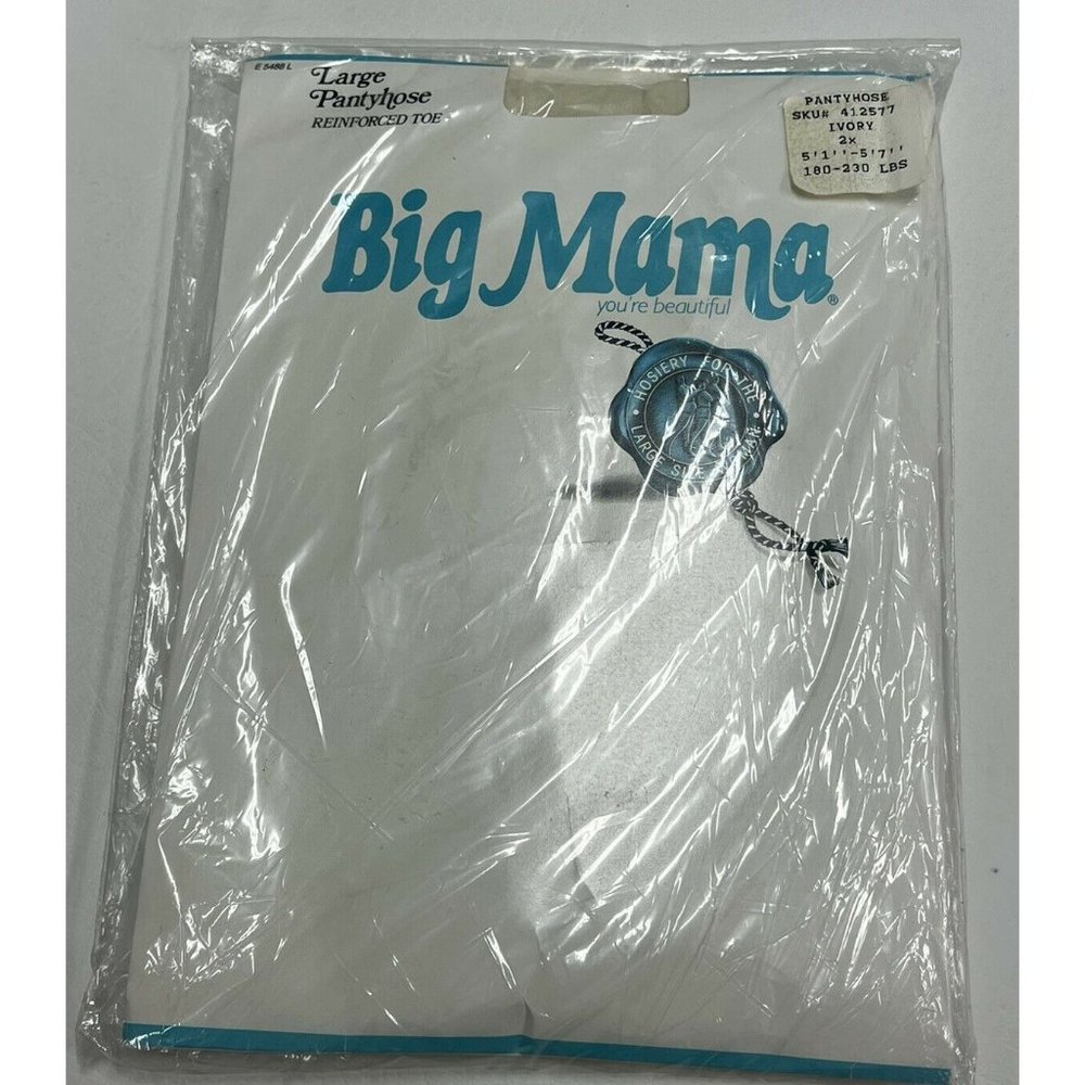Vtg Big Mama Pantyhose Ivory SZ 2X Reinforced Toe Hosiery NOS 5'1"-5'7" 180-230